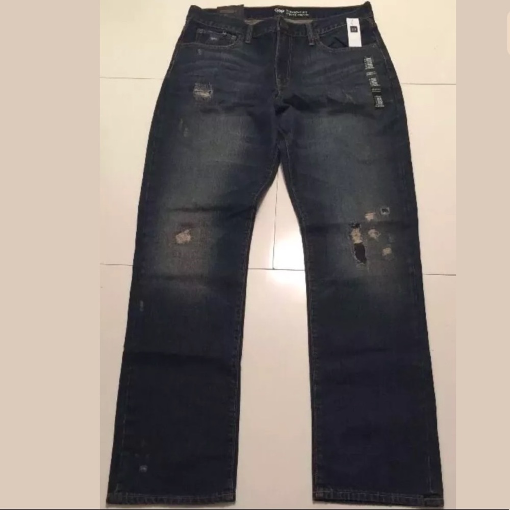 Straight fit denim ripped authentic indigo jeans